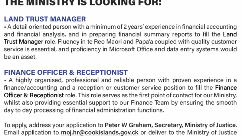 Vacancy: Land Trust Manager & Finance Officer & Receptionist